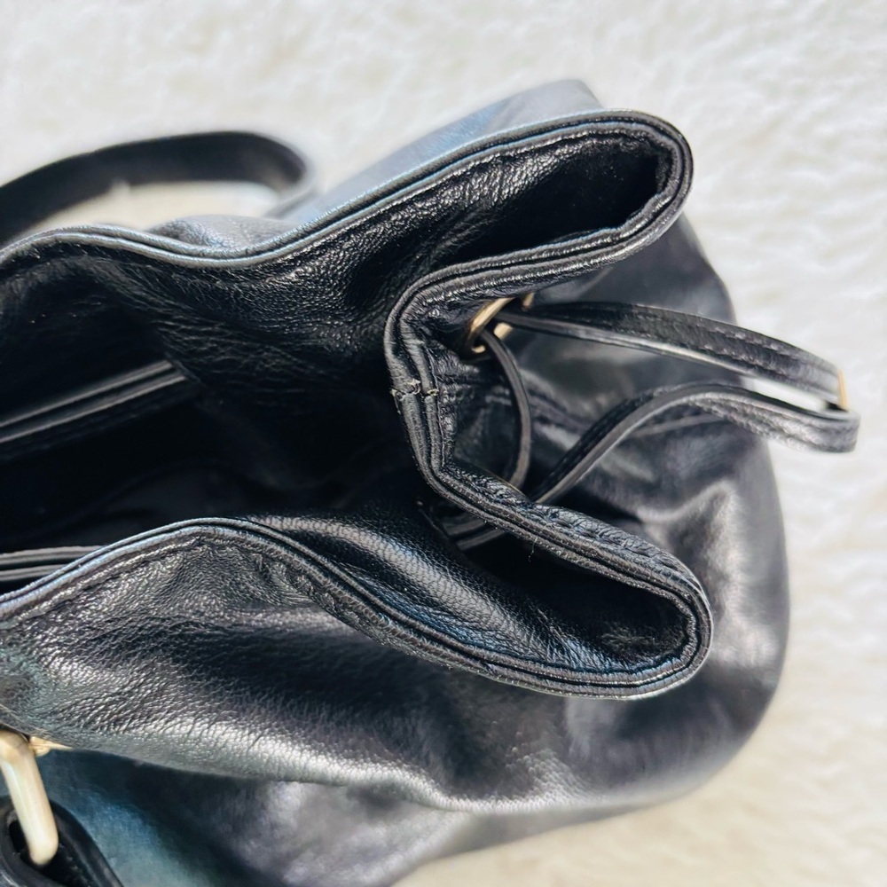 Michael Kors Drawstring Black Leather Satchel Bag w/ Dustbag - Picture 8 of 16